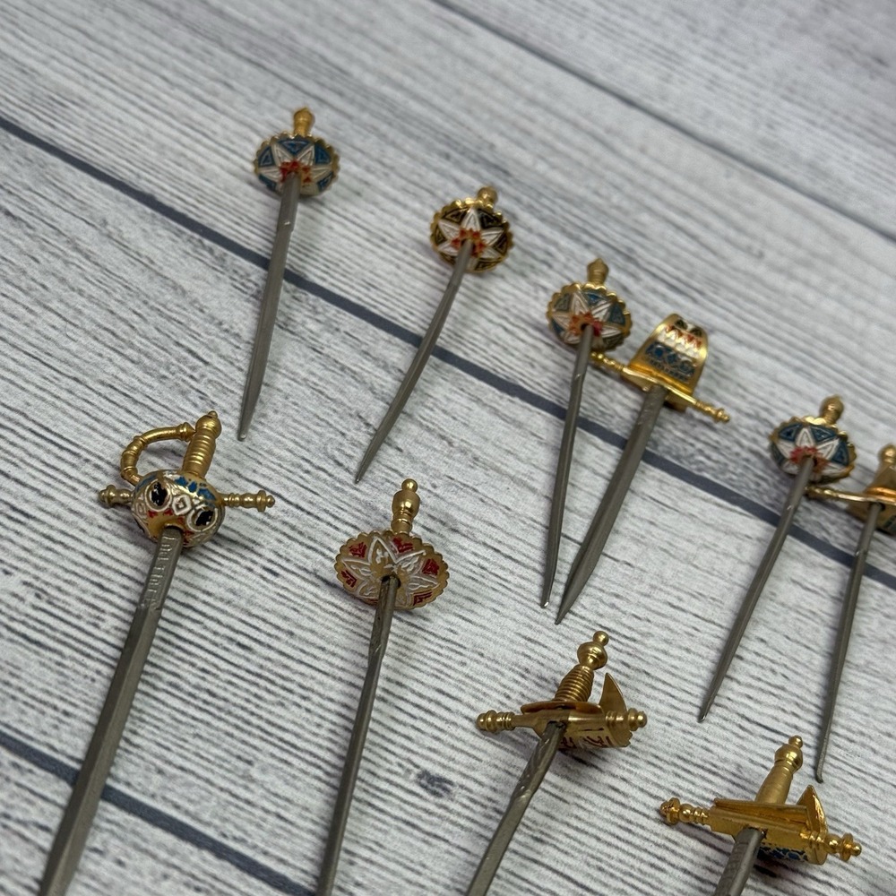 Toledo Mini Swords (18) Cocktail Picks Appetizer Skewer 2-Tier Stand Vintage MCM - Picture 12 of 14